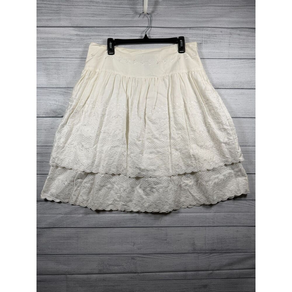 Parisian Signature NWT Women's 14 White Embroidered Tiered Cotton Skirt 1332